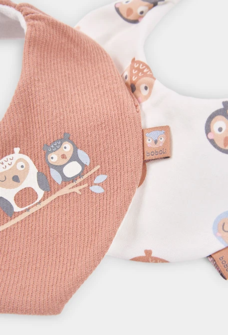 Pack 2 bavoirs bébé imprimé hiboux tostado