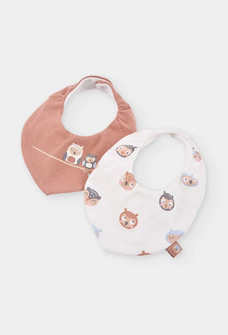 Pack 2 baby bibs toasted owl print