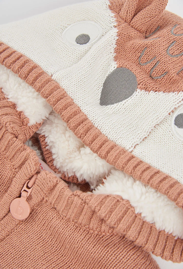 Veste en maille bébé garçon marron à rayures avec capuche