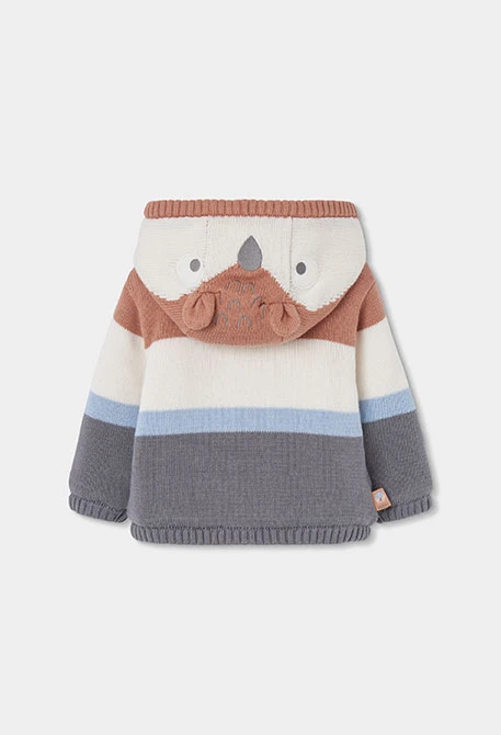 Veste en maille bébé garçon marron à rayures avec capuche