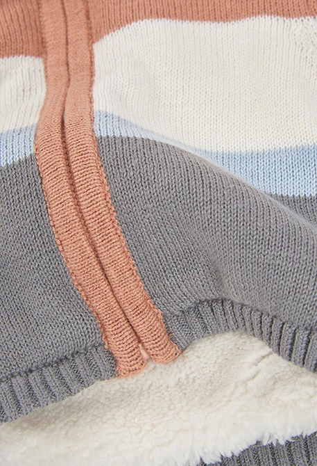 Veste en maille bébé garçon marron à rayures avec capuche