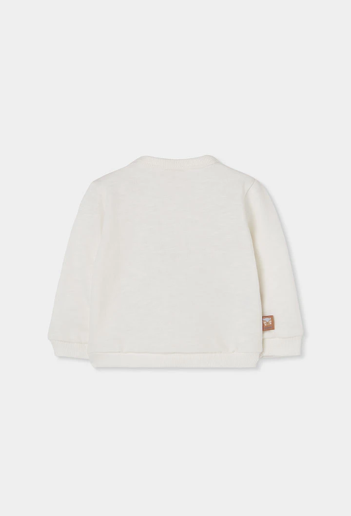 Baby white fleece sweatshirt with owl print