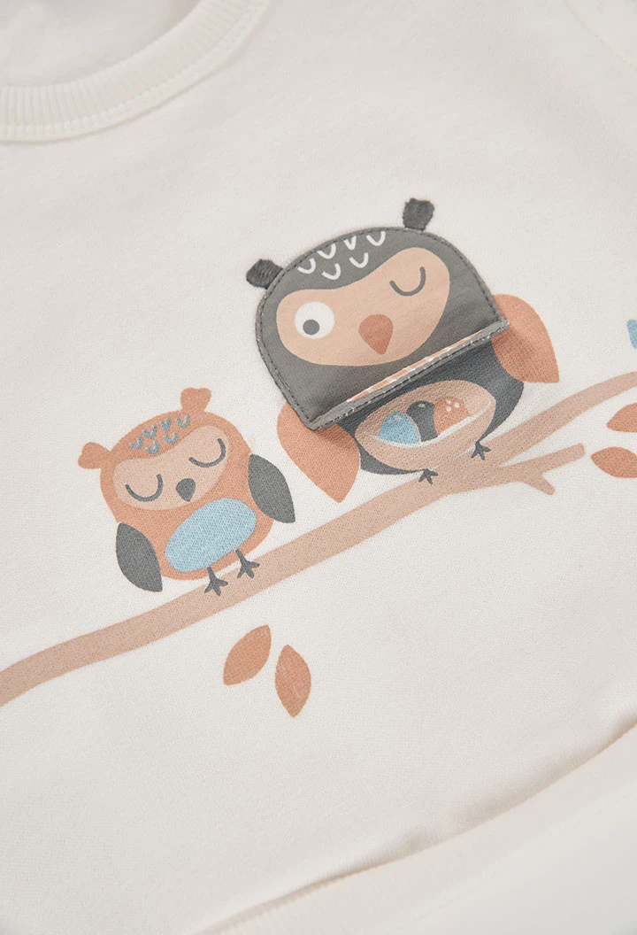 Weißes Baby-Fleece-Sweatshirt mit Eulen-Print