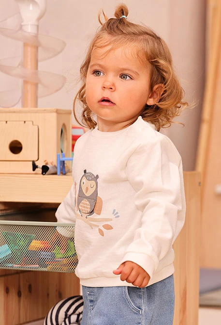 Felpa neonato bianca stampa gufi