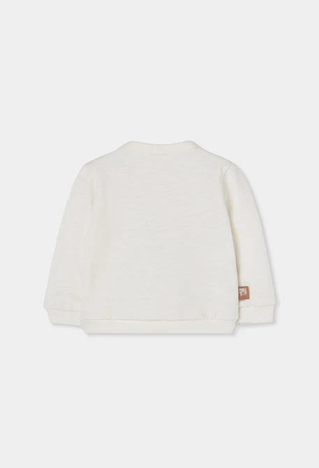 Sweat-shirt molleton bébé blanc cassé imprimé hiboux