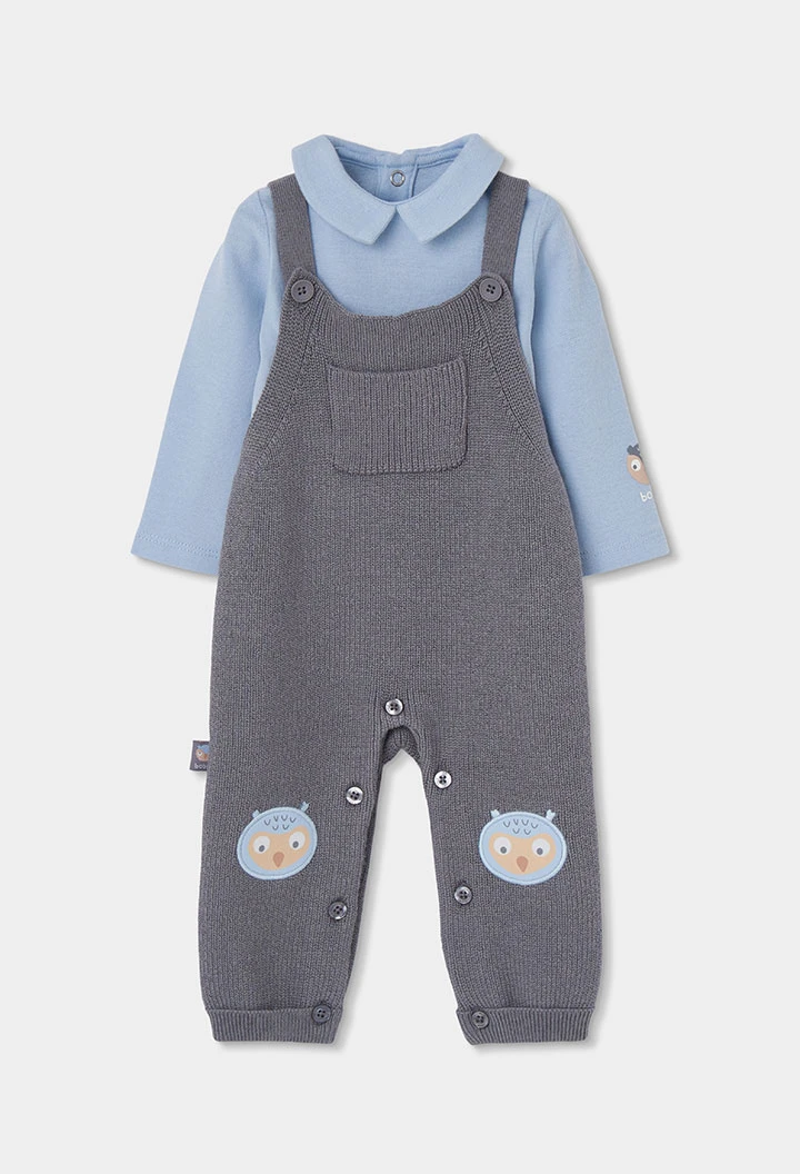 Ensemble maille bébé garçon gris avec hiboux