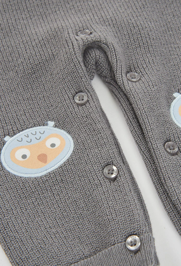 Ensemble maille bébé garçon gris avec hiboux