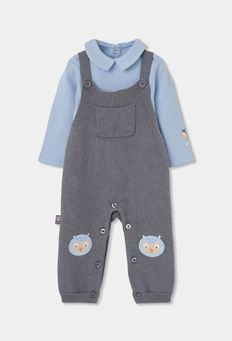 Ensemble maille bébé garçon gris avec hiboux