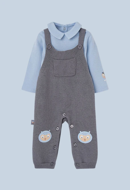 Grey owl knitted baby boy set