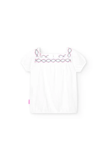 Maglietta in jersey elasticizzata da neonata bianca