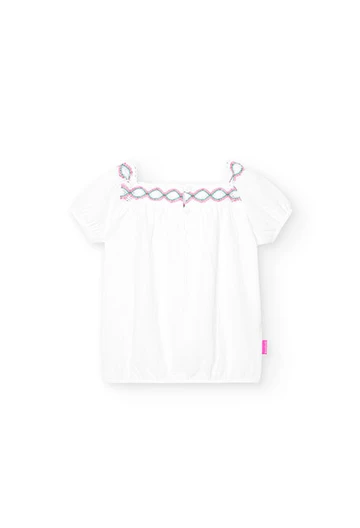 Maglietta in jersey elasticizzata da neonata bianca