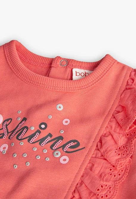 Fleece sweatshirt for baby girl in orange