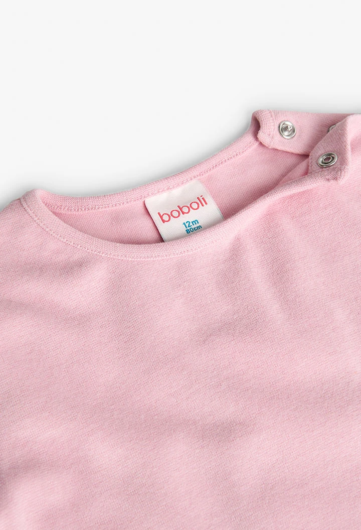 Camiseta  canalé para bebé niña en rosa