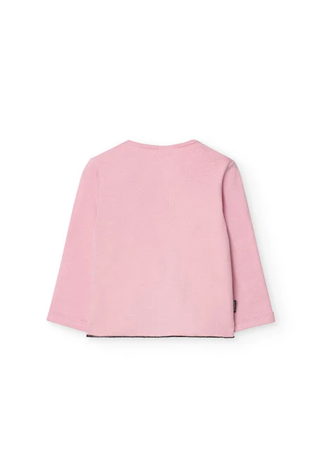 Camiseta  canalé para bebé niña en rosa