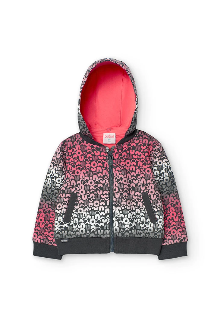 Fleece jacket for baby girl, pink print