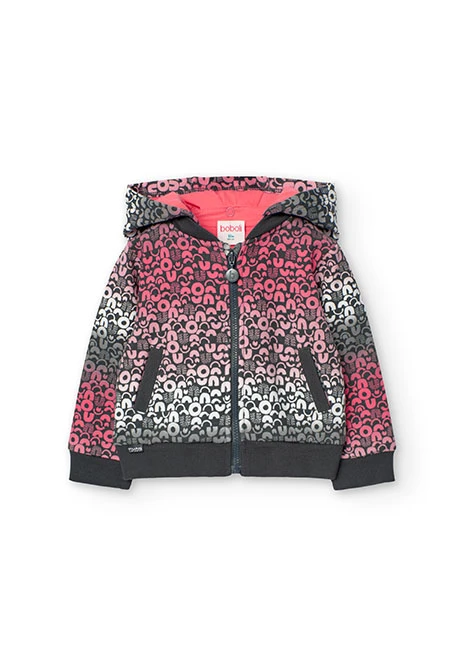 Fleece jacket for baby girl, pink print