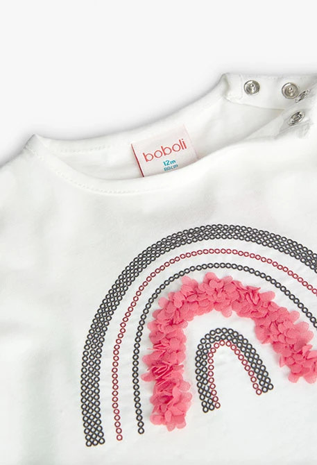 Camisola de algodão para bebé menina em branco com estampado