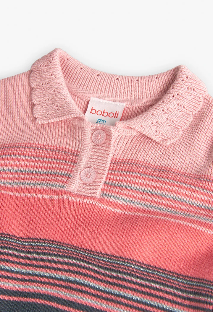 Knitted dress for baby girl with striped print in shades of pink