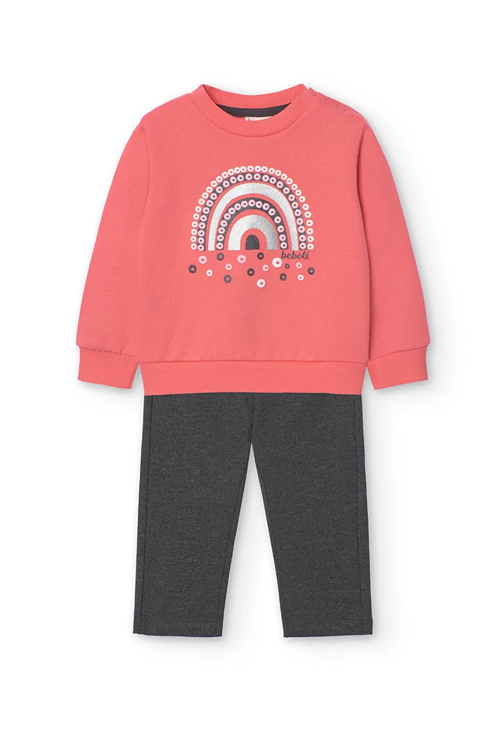 Set of sweatshirt and fleece trousers for baby girl in pink