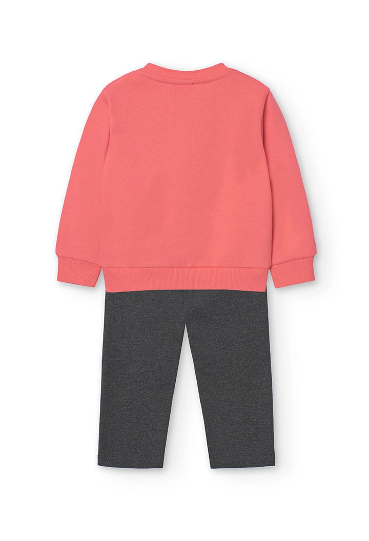 Set of sweatshirt and fleece trousers for baby girl in pink