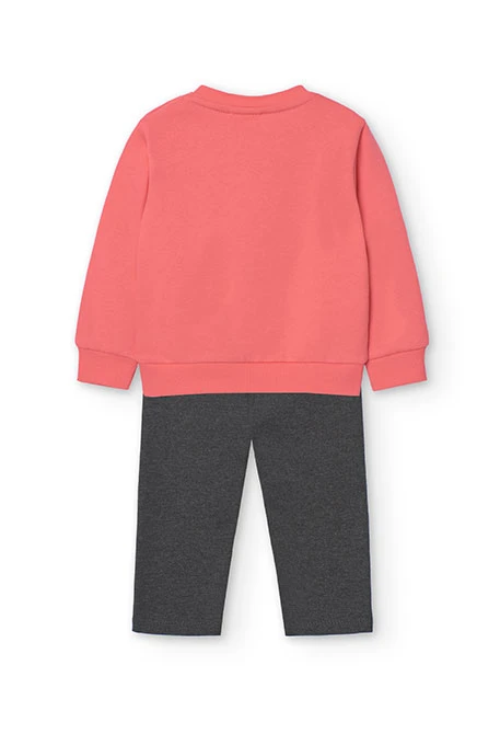 Conjunto de sudadera y pantalón felpa  de bebé niña en rosa