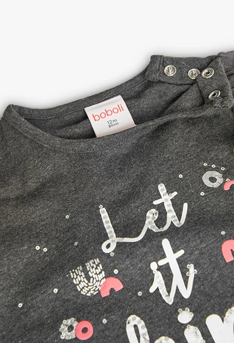 T-shirt en coton pour bébé fille imprimé \"let it shine\" en gris