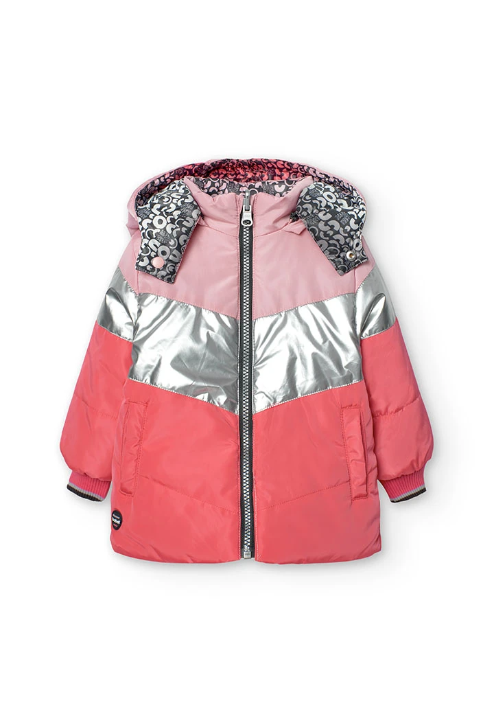 Parka reversible para bebé niña en rosa