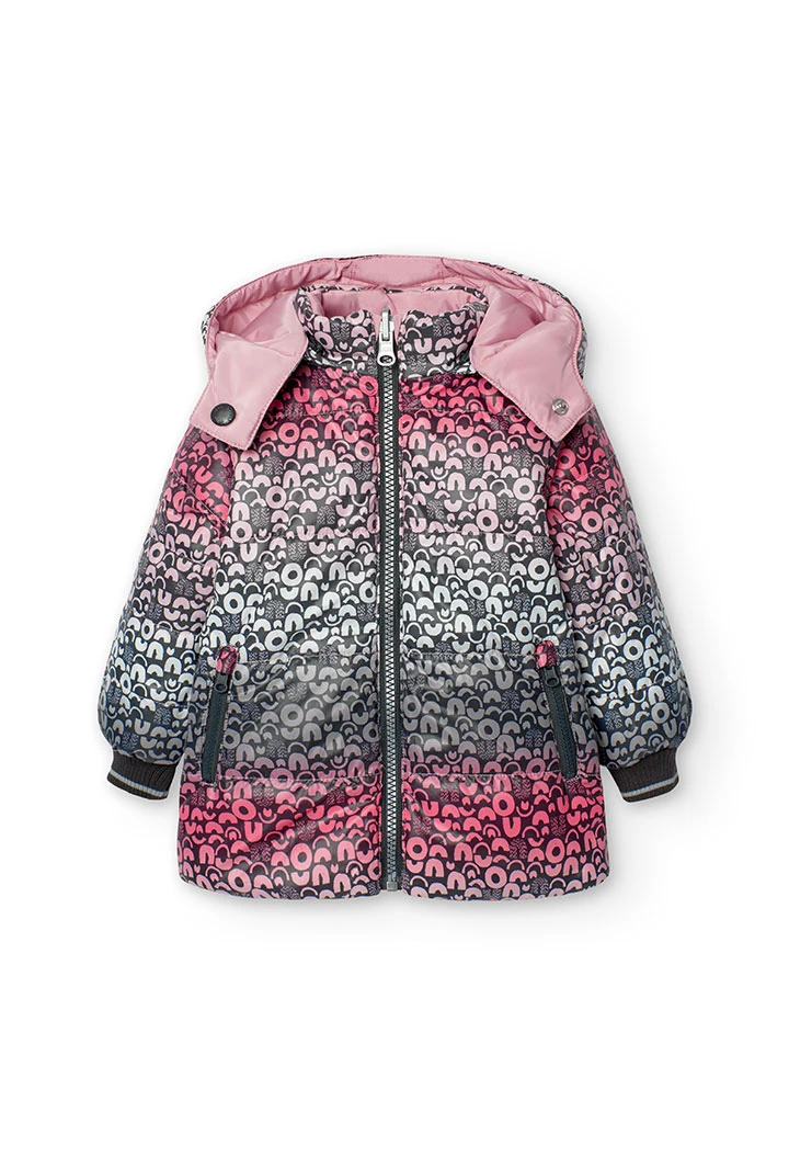 Reversible parka for baby girl in pink