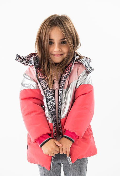 Reversible parka for baby girl in pink