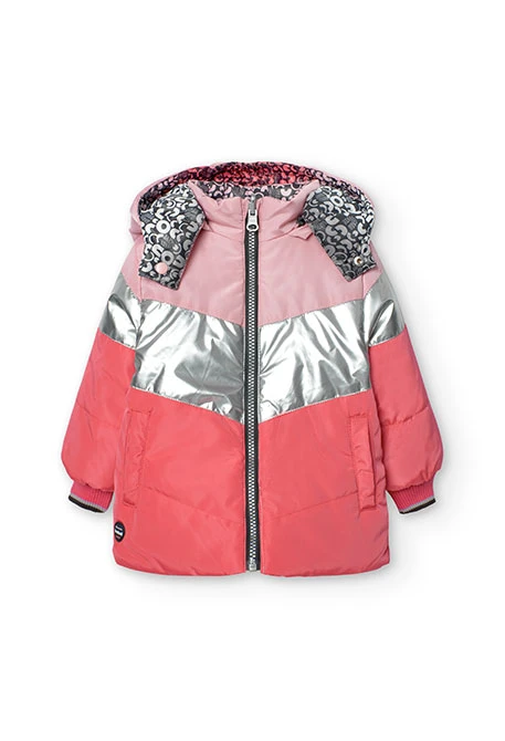 Parka reversível para bebé menina em rosa