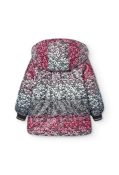 Reversible parka for baby girl in pink