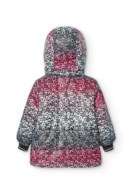 Reversible parka for baby girl in pink