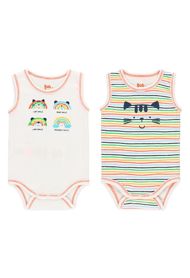 Pack 2 bodys de bebé unisex estampado de rayas multicolor y monocolor