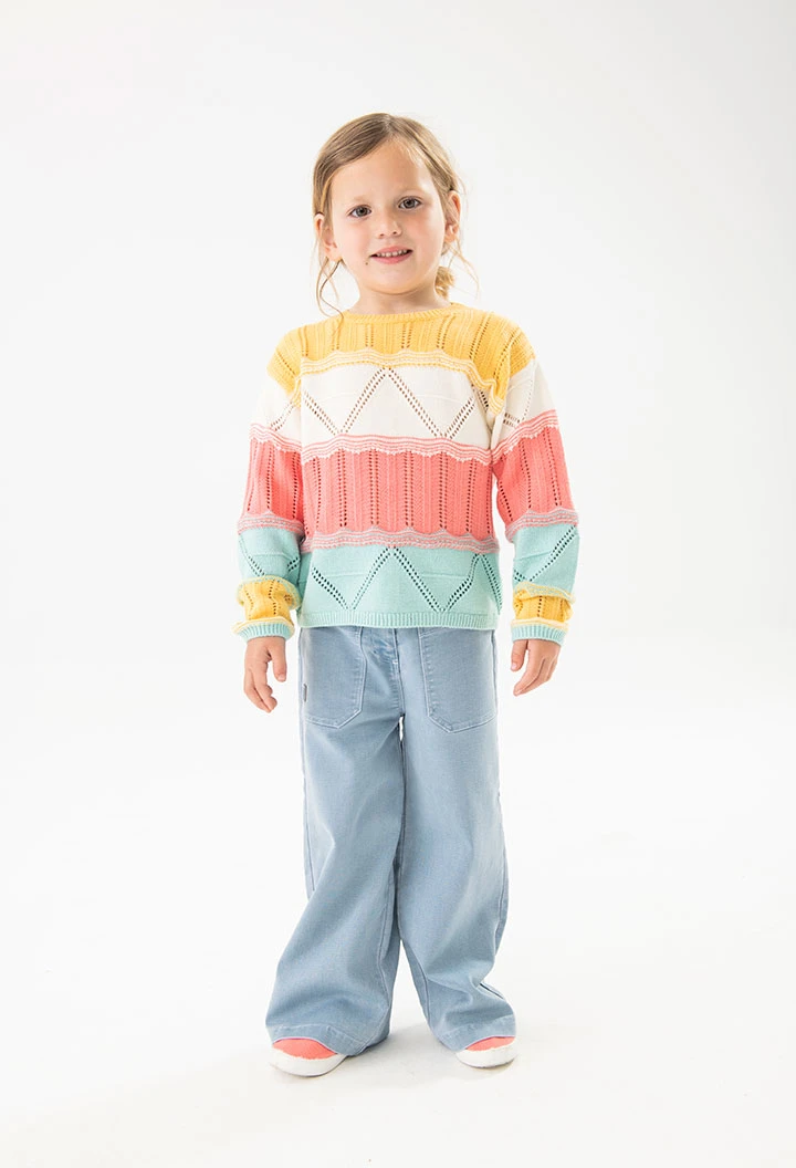 Baby girl knitted trousers in bleach colour