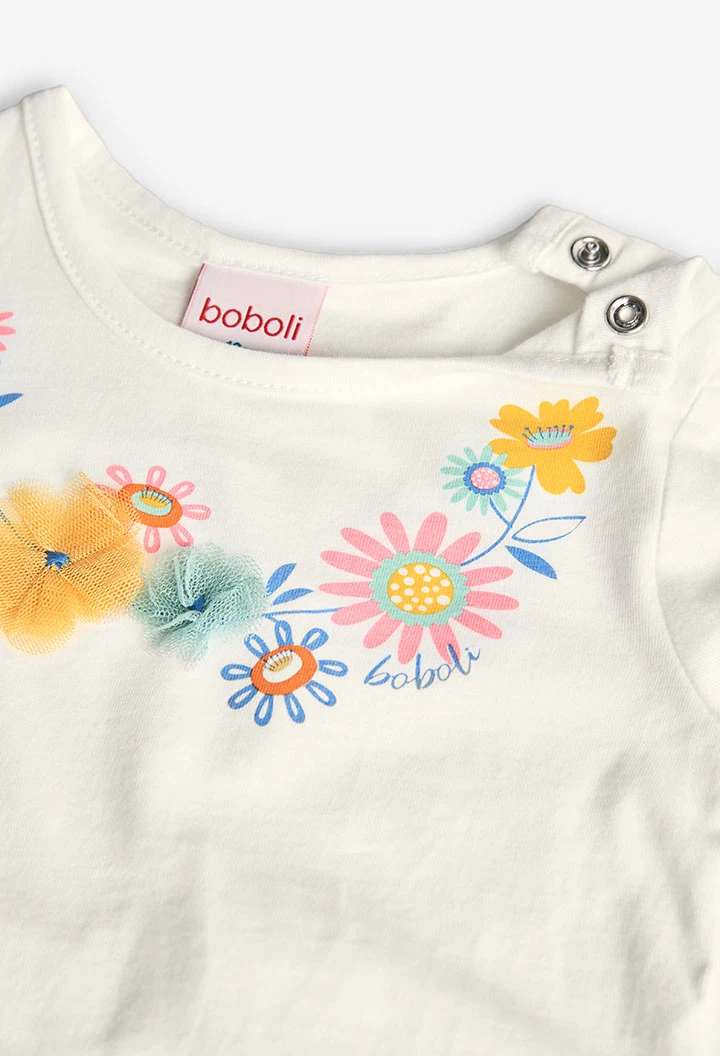 Maglietta a maglia per neonata in colore bianco combinato