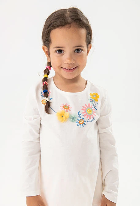 Maglietta a maglia per neonata in colore bianco combinato