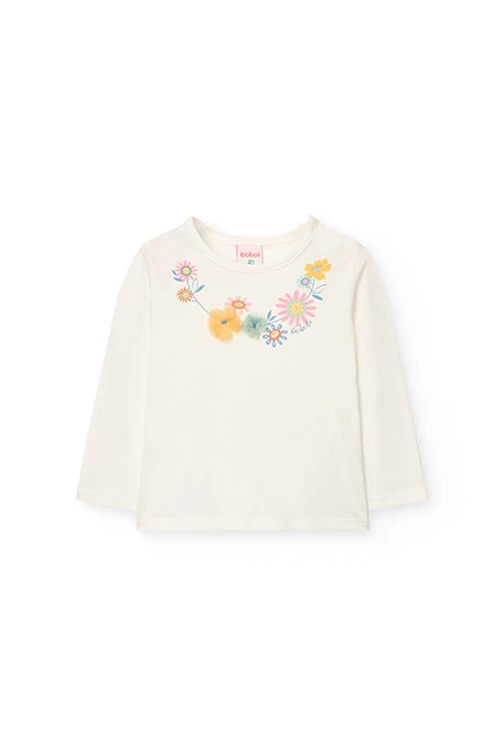 Camiseta de punto para bebé niña en color blanca combinada
