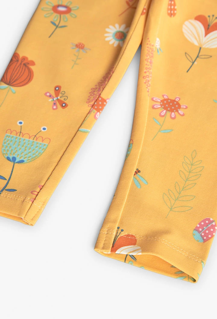 Leggings a maglia per bambina in colore giallo con stampa