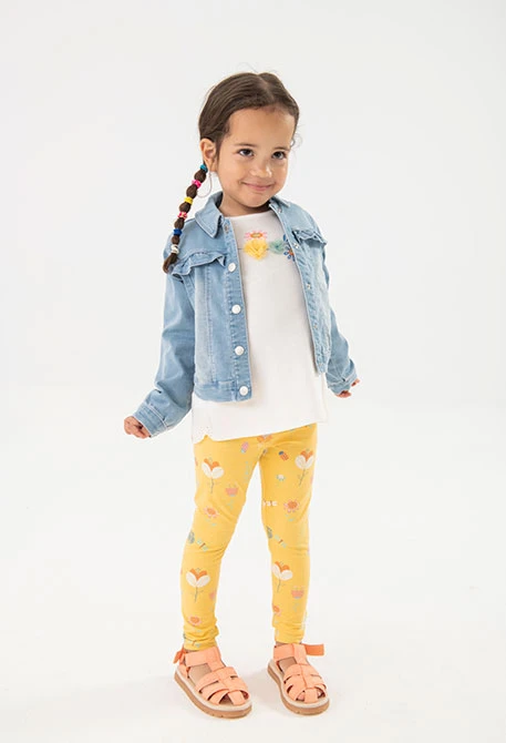 Leggings de malha para bebé menina em amarelo com estampado