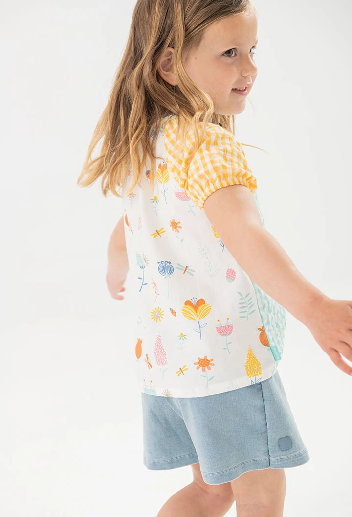 Blouse en popeline pour bébé fille avec motif à carreaux multicolores.