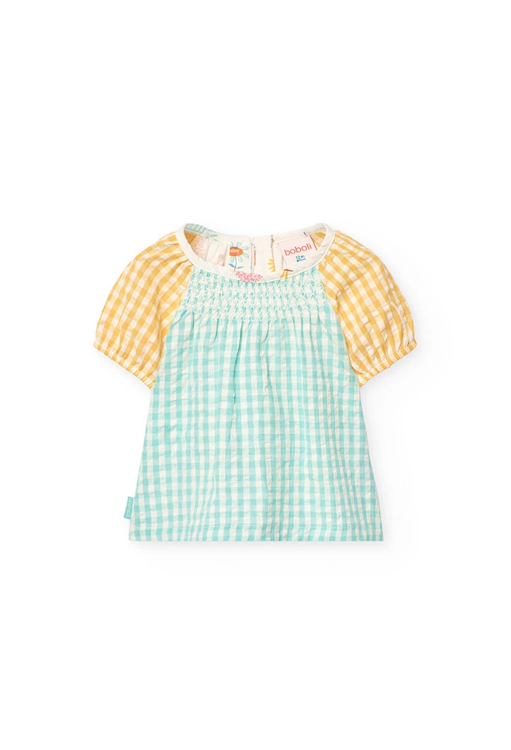 Blouse en popeline pour bébé fille avec motif à carreaux multicolores.