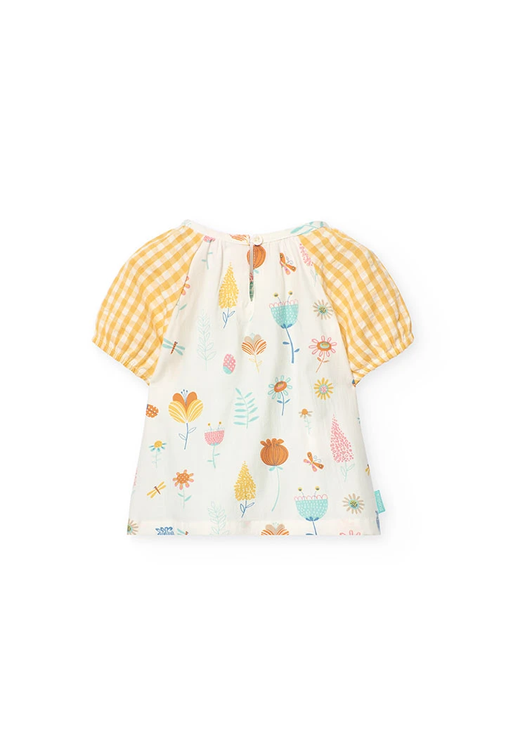 Blouse en popeline pour bébé fille avec motif à carreaux multicolores.