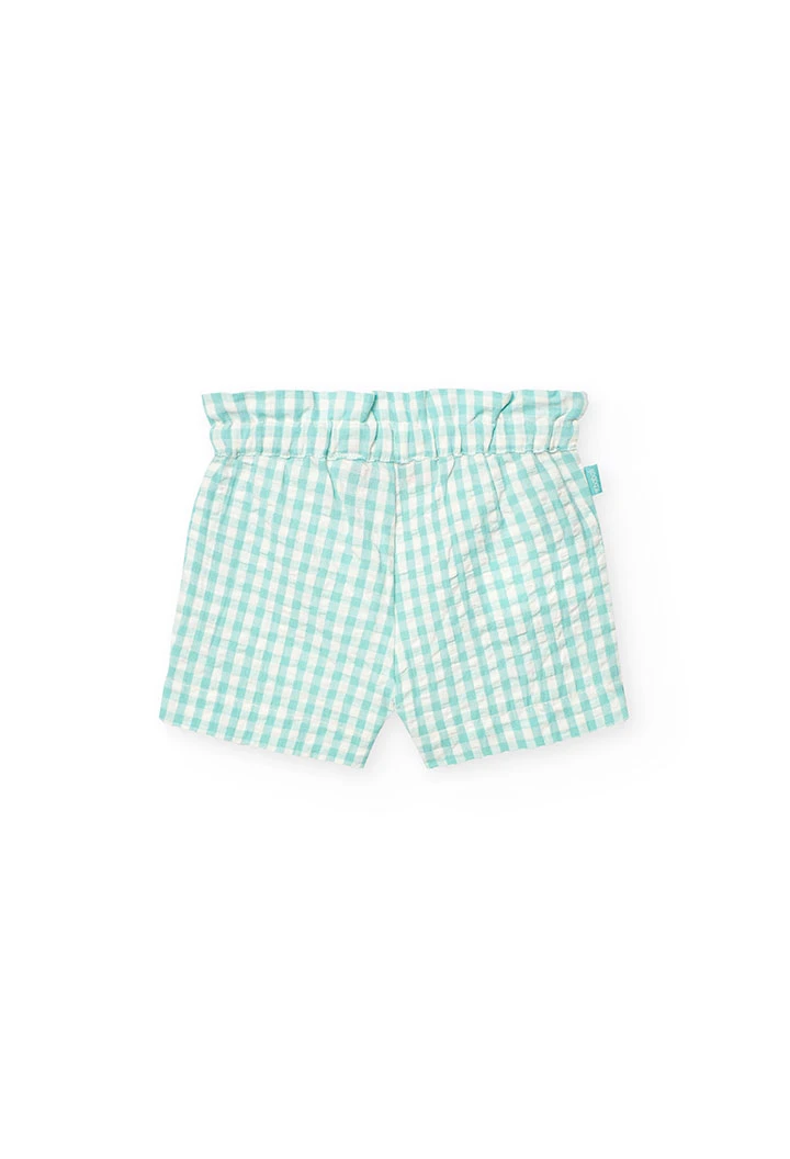 Bermudas de popelín para bebé niña en color verde con estampado de cuadros