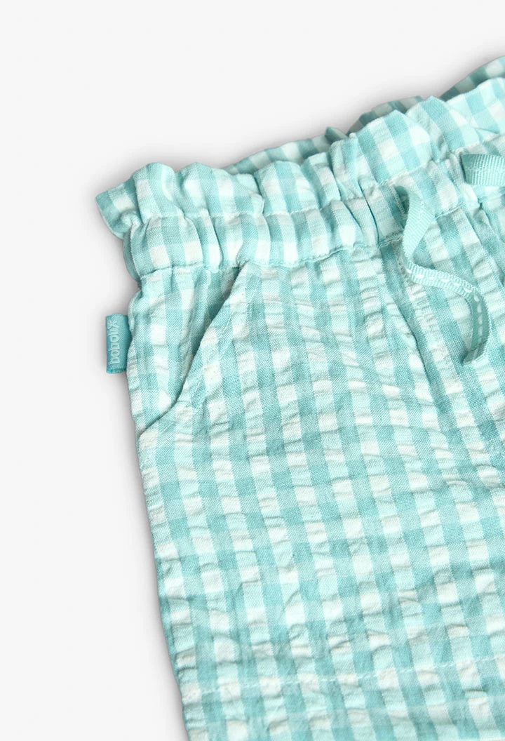 Poplin shorts for baby girl in green with checkered pattern