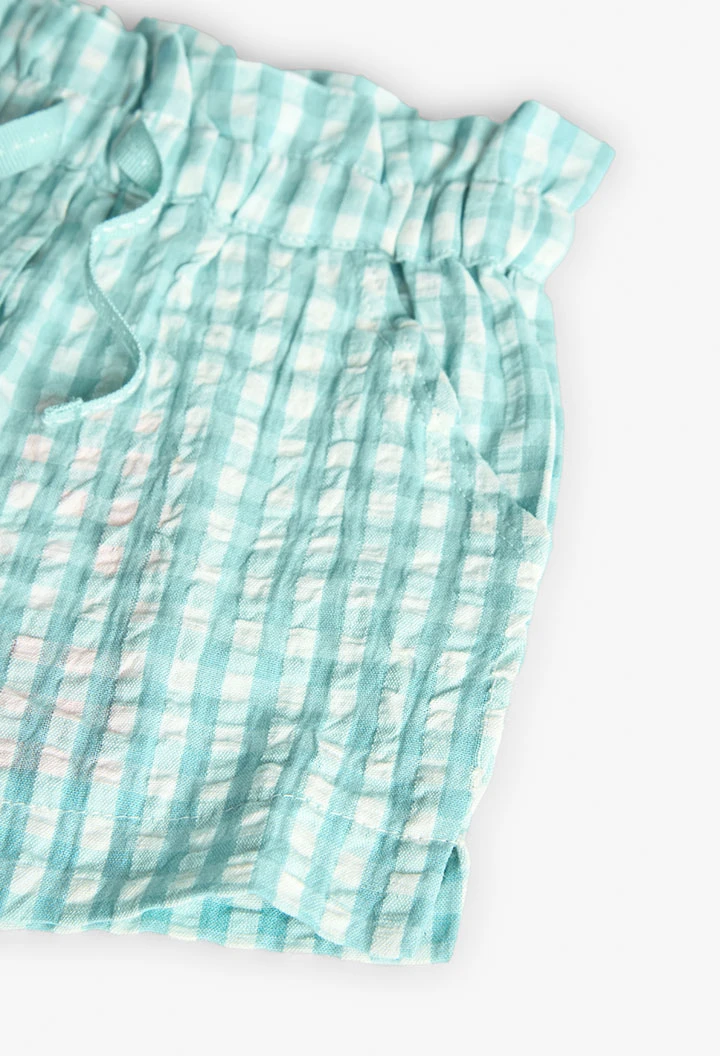 Poplin shorts for baby girl in green with checkered pattern