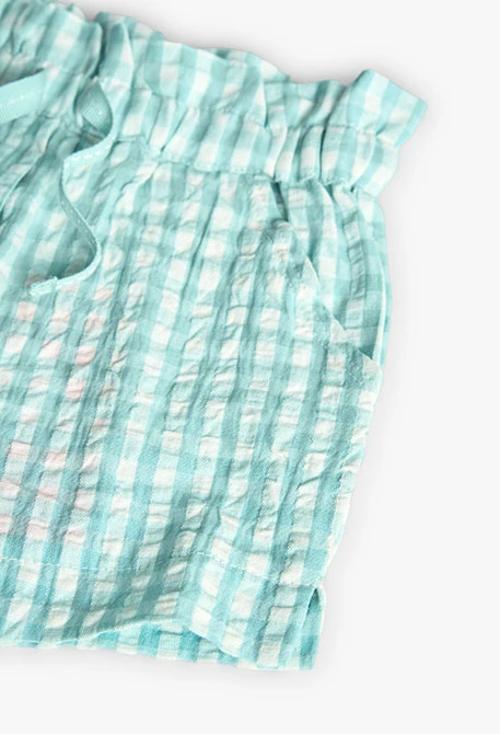 Poplin shorts for baby girl in green with checkered pattern