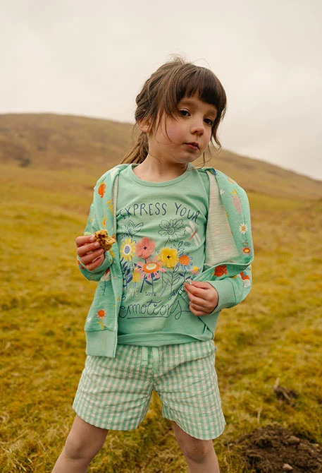 Bermudas de popelín para bebé niña en color verde con estampado de cuadros