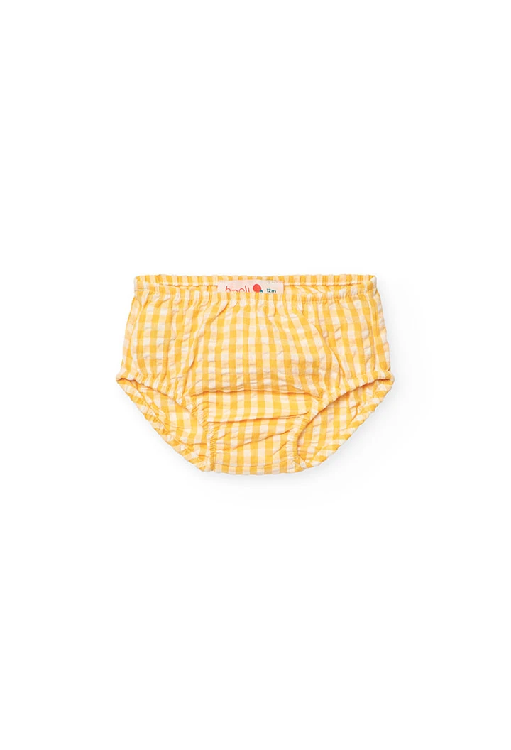 Baby girl's poplin dress with a yellow check pattern