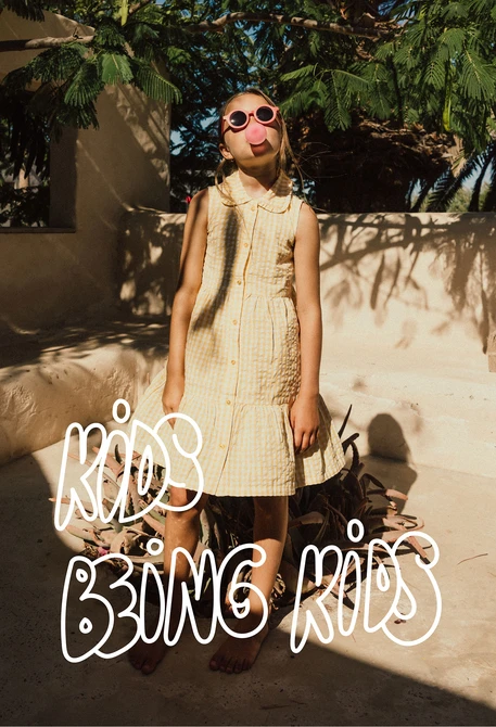 Vestido de popelina para bebé menina com estampado de xadrez em amarelo