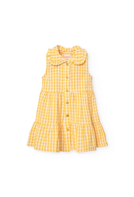 Robe en popeline pour bébé fille avec imprimé à carreaux de couleur jaune